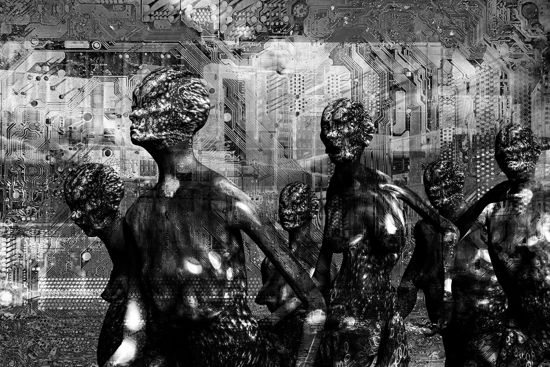 The group of figures moves from right to left into the picture field. A figure is cropped at the right edge of the picture.