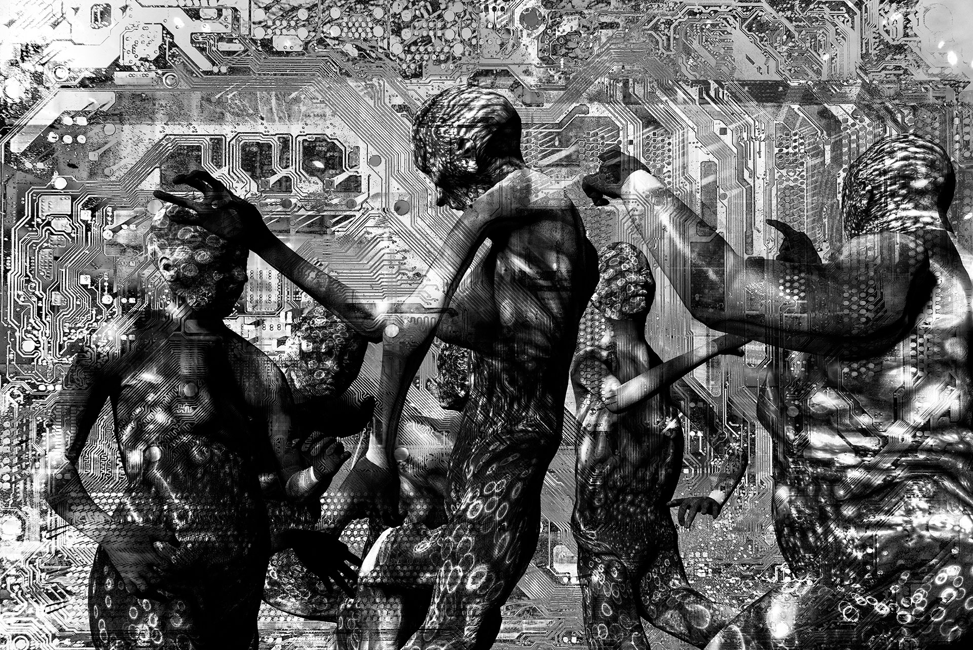 The figures in the digital artwork seem to move freely and exuberantly.