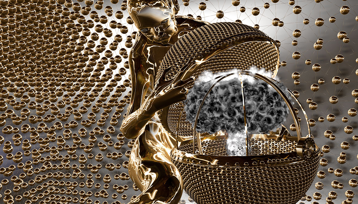 Eine weitere perspektivische Ansicht des Digitalkünstlers. Im Atompilz sind Trümmerteile auszumachen.