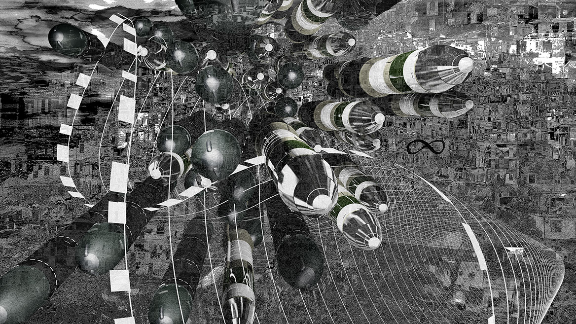 Die Atomraketen fliegen direkt auf den Betrachter zu.
