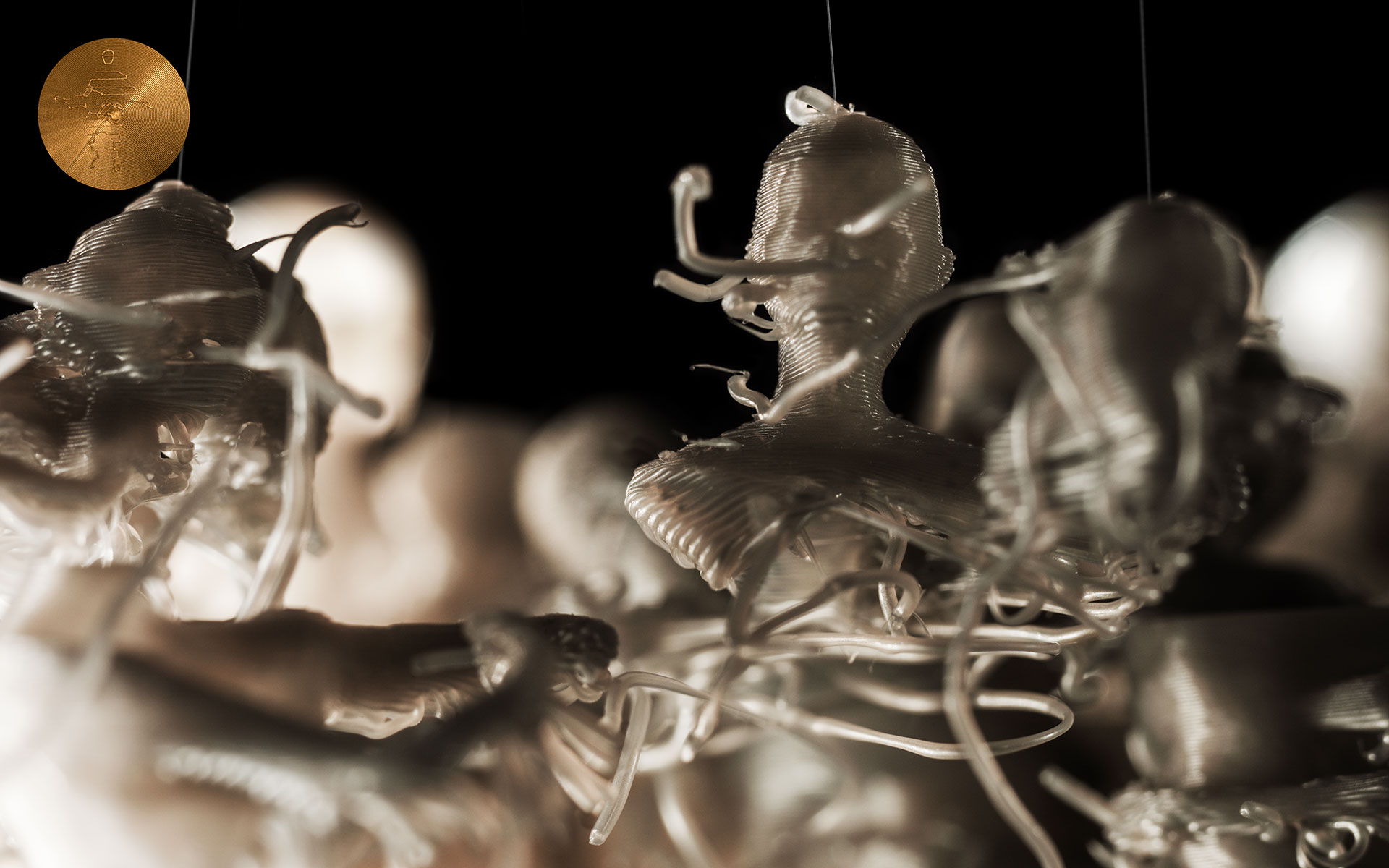 Another figure with more pronounced growths is shown. Parts of the body are disintegrating.