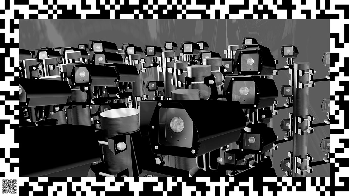 The same surveillance cameras in a close-up setting.