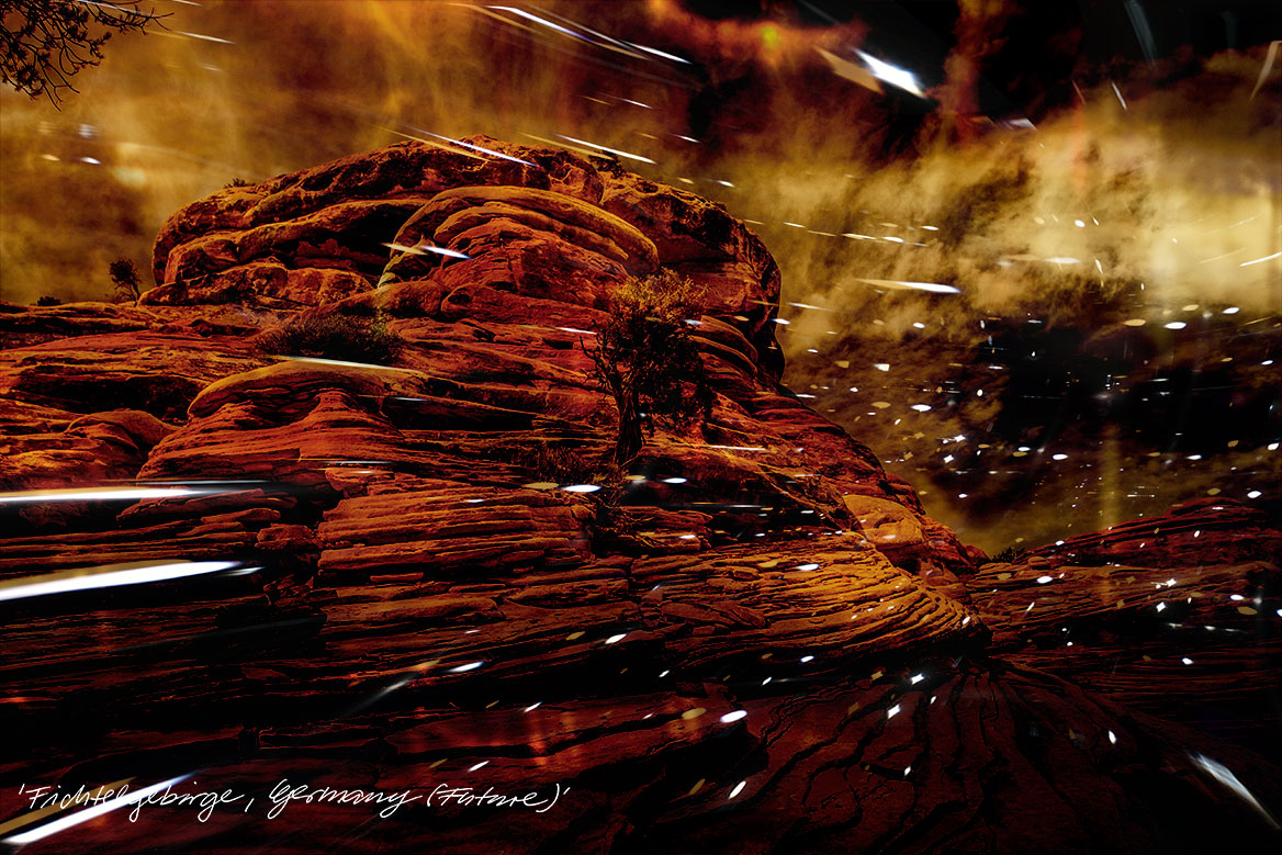 Künstlerische Fotografie: Horizontale Platten schichten sich zu einem Berg auf.