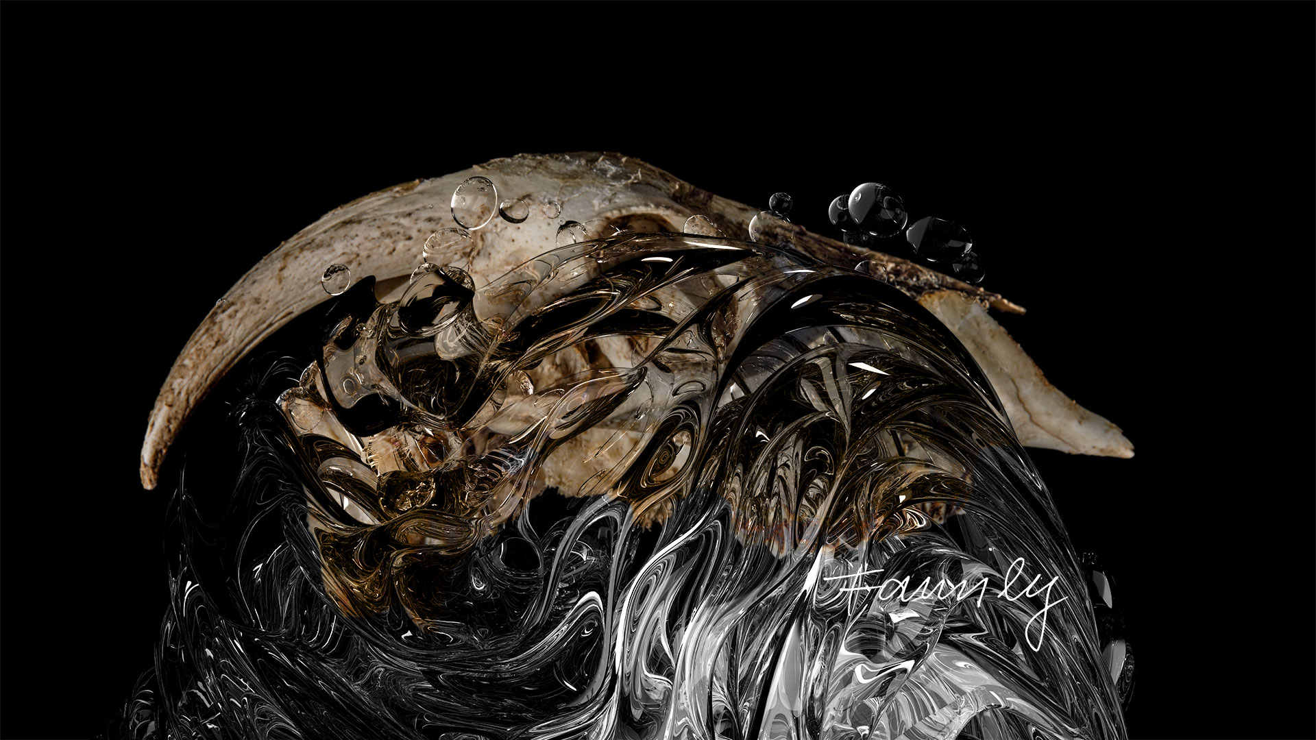 The water comes from below in this motif. -Family is written calligraphy.