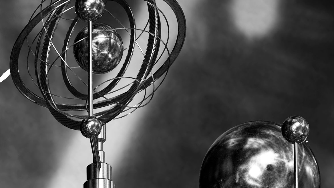 Image detail showing the richness of detail and image grain of the rendered textures. The imaged component shows the mechanical orbits of the Earth.